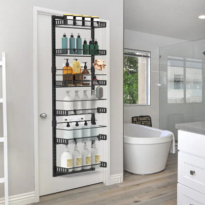 US Local 10LBS Loading 6-Tier Over The Door Pantry Organizer, Large Metal Door Spice Rack, Hanging Heavy-Duty Pantry Door Storage Shelf Easy Install Behind Door Storagefor Kitchen And Bathroom, Black