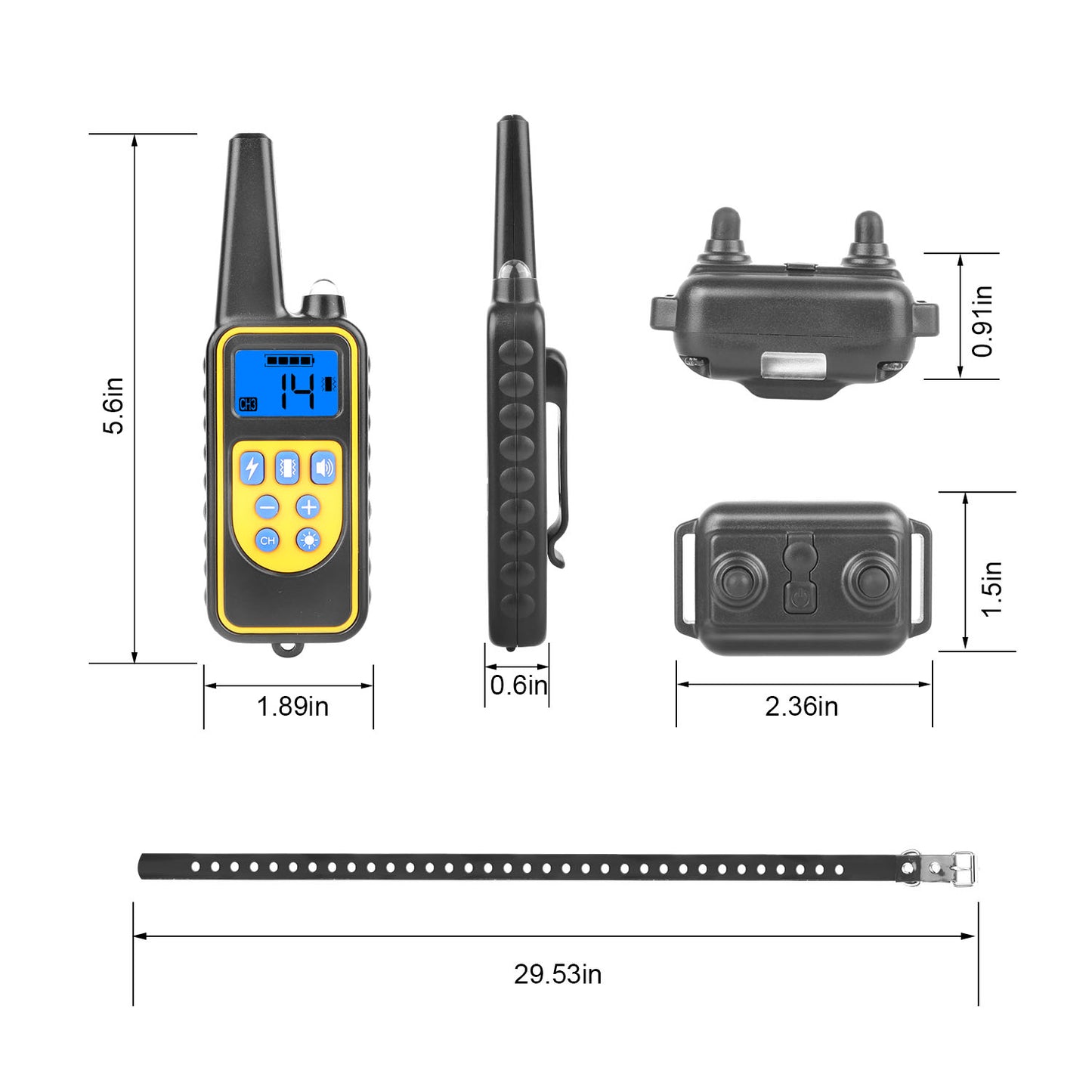 US Local 1Pc Dog Training Collar With Remote  IP67 Waterproof Pet Trainer 300mAh Rechargeable 875 Yard Remote Control 4 Modes Adjustable Level