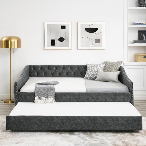 US Local The Full-size Sofa Bed Features A Double-sized Upholstered Tufted Sofa Bed On Wheels