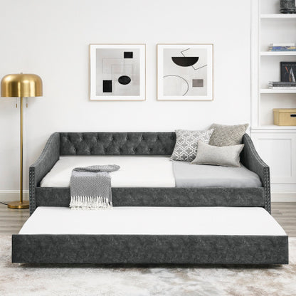 US Local The Full-size Sofa Bed Features A Double-sized Upholstered Tufted Sofa Bed On Wheels