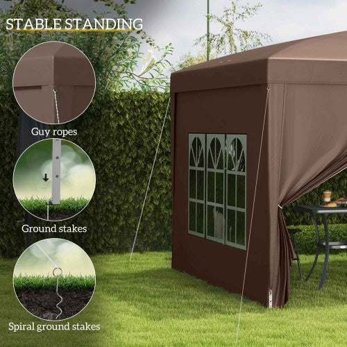 UK Local Outsunny 3 X 3 M Pop Up Gazebo, Wedding Party Canopy Tent Marquee With Carry Bag And Windows, Coffee