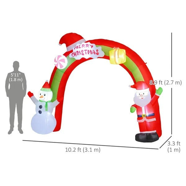 CA Local 10FT Christmas Inflatable Archway, Outdoor Xmas Blow Up Santa Claus And Snowman Arch With Built-in LED Lights For Yard