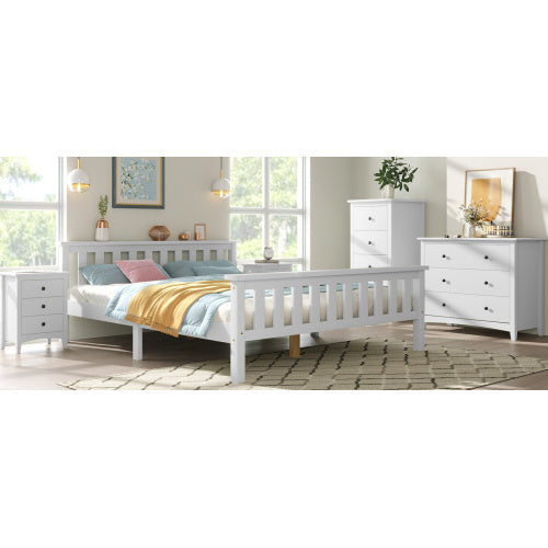 UK Local Double Bed Wooden Frame 4ft6 Double Wooden Bed In White For Adults, Kids, Teenagers 4FT6