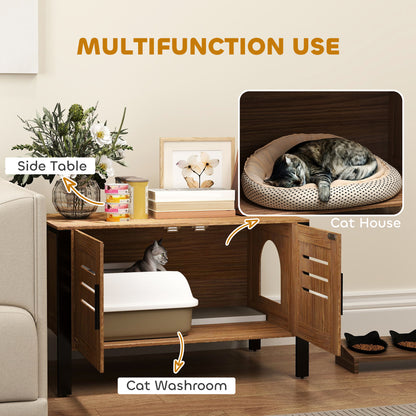 US Local Cat Litter Box Enclosure With Tall Legs, Scratching Board, Dark Brown, 31.5L X 17.7W X 19.7H