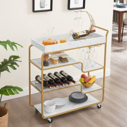 US Local 6-Tier Bar Cart, Slide Bar Serving Cart, Retro Style Wine Cart For Kitchen, Beverage Cart With Wine Rack And Glass Holder, Rolling Drink Trolley For Living Room, Dining Room