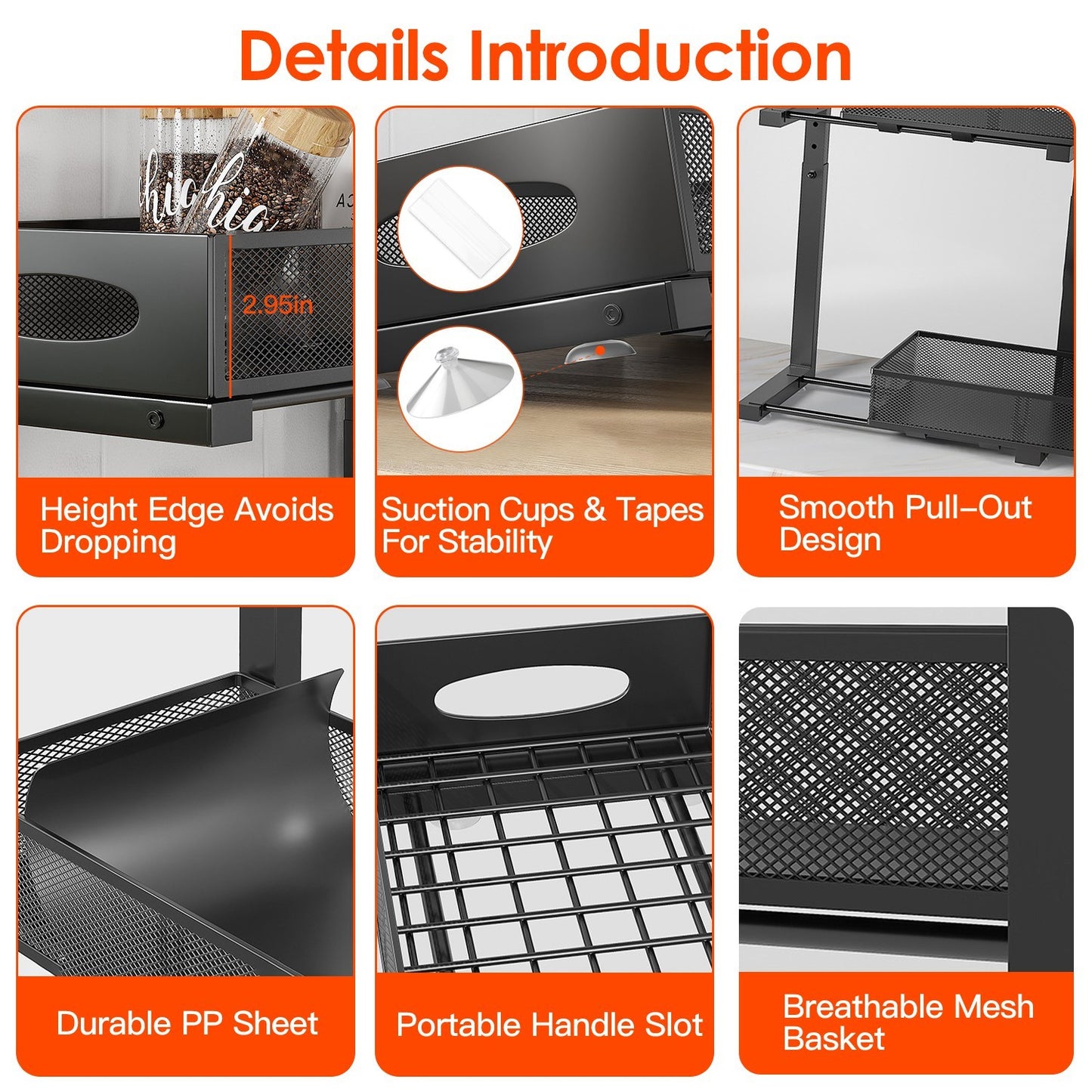 US Local 2Pcs Under Sink Organizer 2 Tier Pull Out Cabinet Baskets Storage Shelf Sliding Storage Drawers Rack With 5 Adjustable Height Mesh Baskets For Home Kitchen Bathroom Office