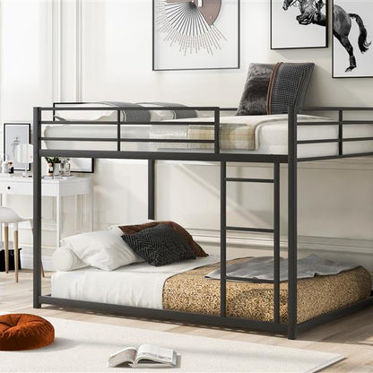 US Local Full Metal Bunk Bed, Low Bunk Bed With Ladder, Black
