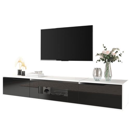 UK Local TV Cabinet, High-gloss TV Cabinet, Matching Colours In White And High-gloss Black, With Colour-changing LED Lights.only Front Cabinet Door High-gloss