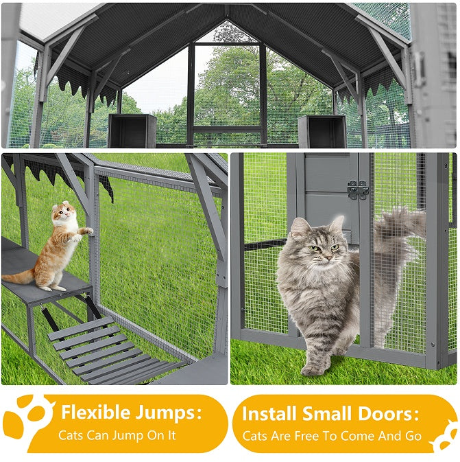 US Local Outdoor Cat House Cat Fence, Upgraded Waterproof Cover - Gray