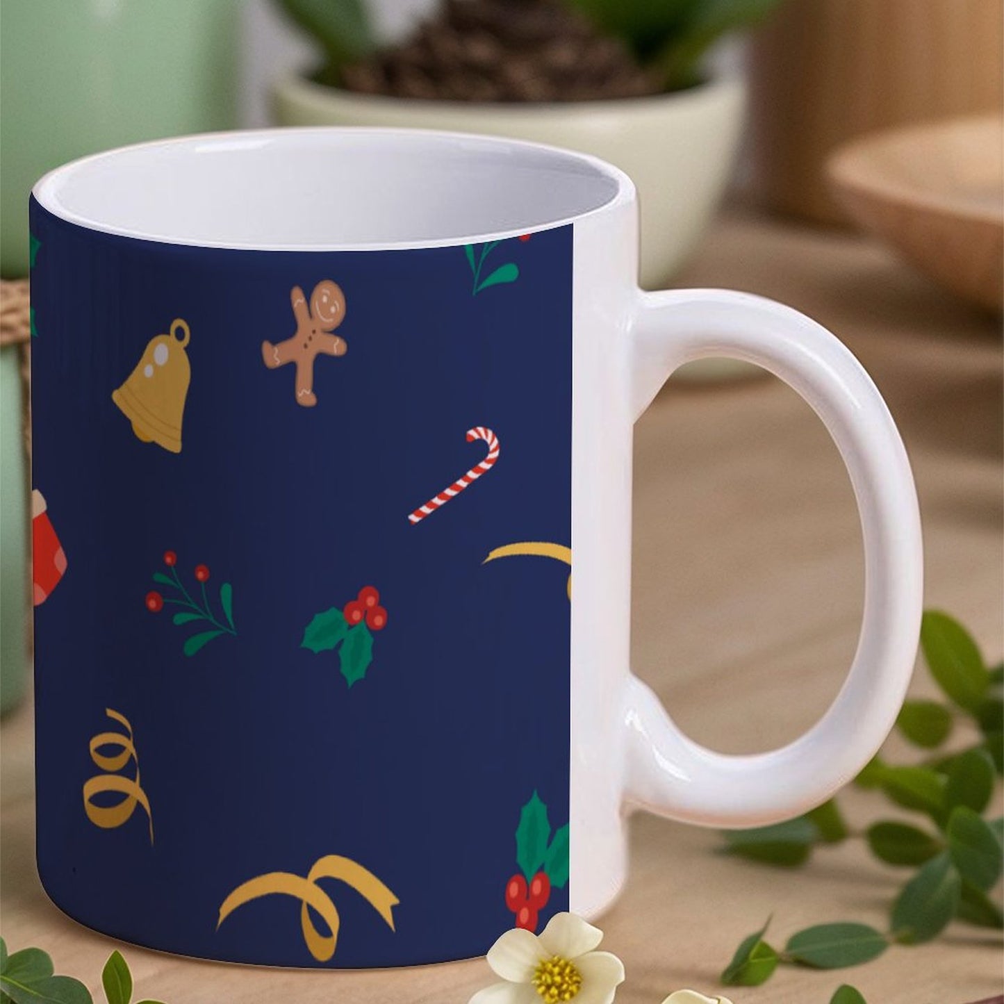 POD US Local White mug with full print, Merry Christmas Blue 0018