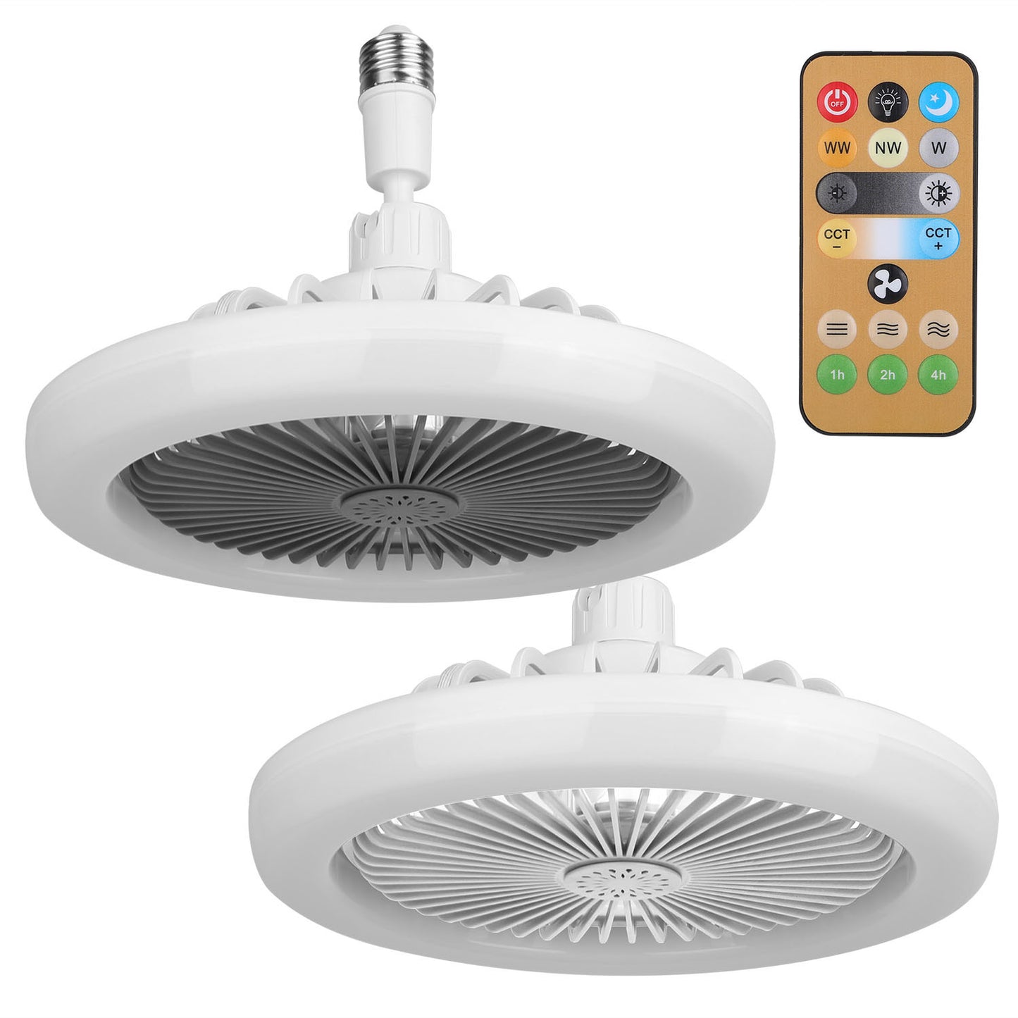 US Local White-Grey Options -- 1Pc Ceiling Fan With Lights Remote Control 9.44in E27 Socket Fanlight With Dimmable Dimming Light Color Brightness 3 Fan Speed Timer Function