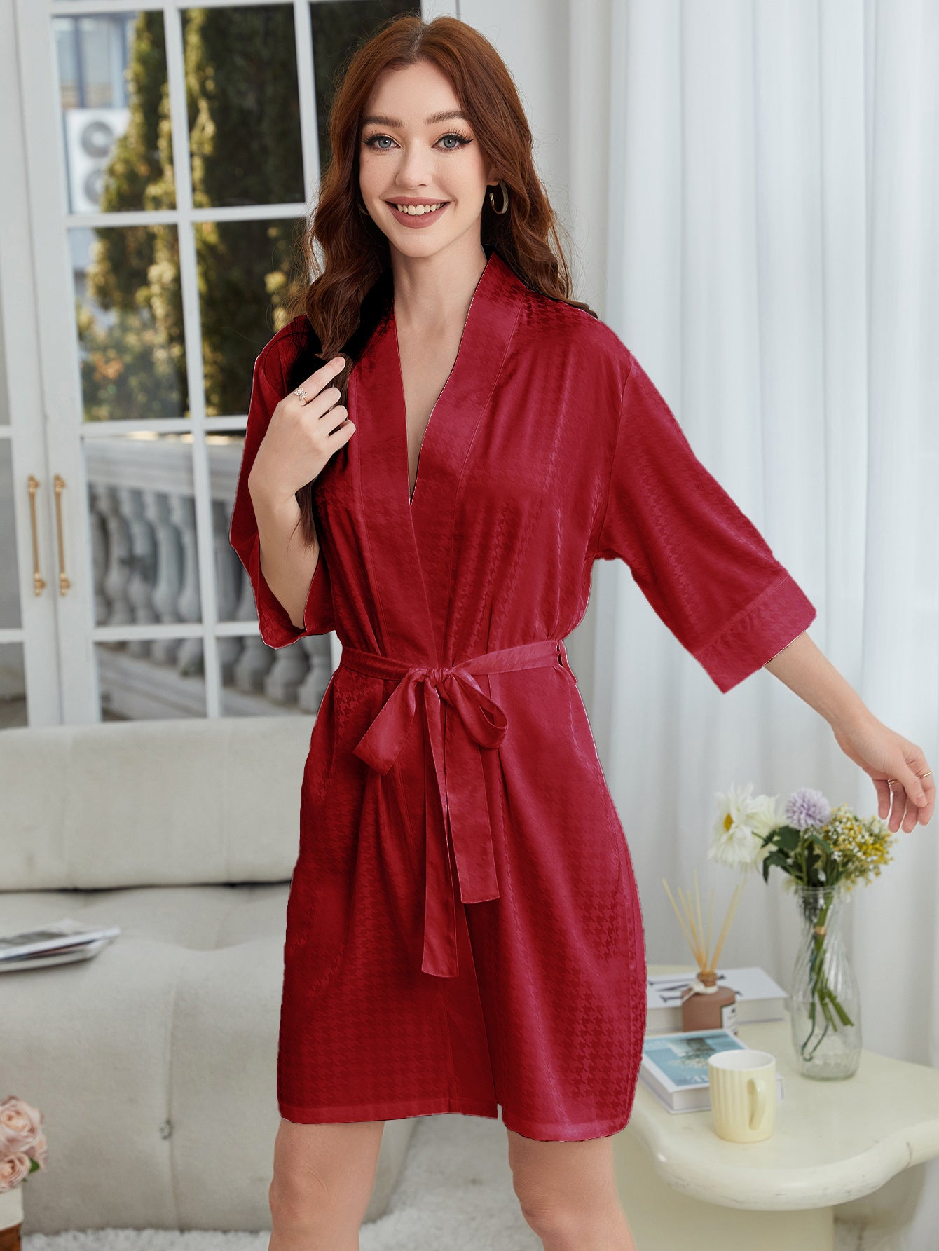 US Local Lightweight Herringbone Knit Bathrobe, Spa And Bridesmaid Dress-style Nightgown Sets, Suitable For Women - Dries Quickly And Is Soft And Comfortable