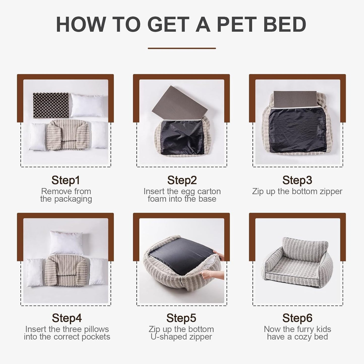 Mewoo Orthopedic Cat Couch For Indoor Cats - 26x19x11.8 Inch Pet Bed With Removable Washable Cover & Non-Slip Bottom, Small Dog Bed For Puppies, Brown