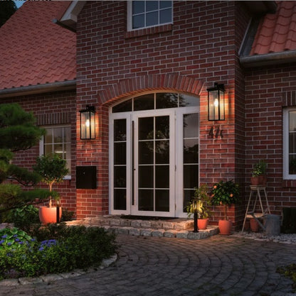 US Local 20H Set Of 2 Modern Outdoor Wall Lanterns With Black Metal Frame And Clear Glass, Weatherproof Wall Sconces For Porch, Garage, Or Entryway Lighting, E26 Bulb Compatible No Bulbs