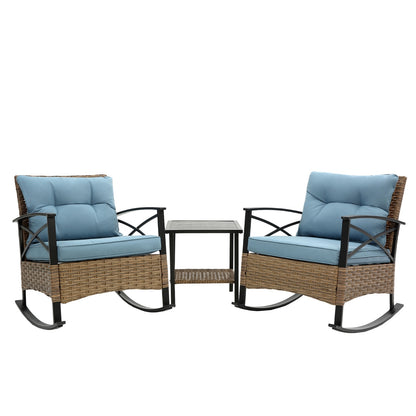 US Local 3pcs Rattan Rocking Chair Set Outdoor Leisure Grey