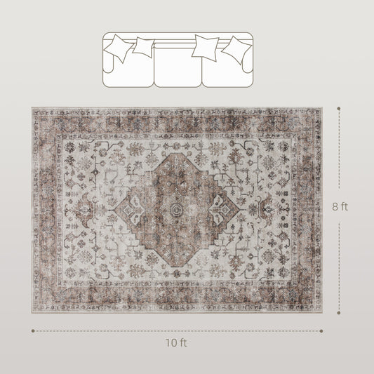 8x10 Area Rug, Vintage Machine Washable Rug, Non-Slip Floor Carpet For Living Room, Bedroom, Dining Room,brown