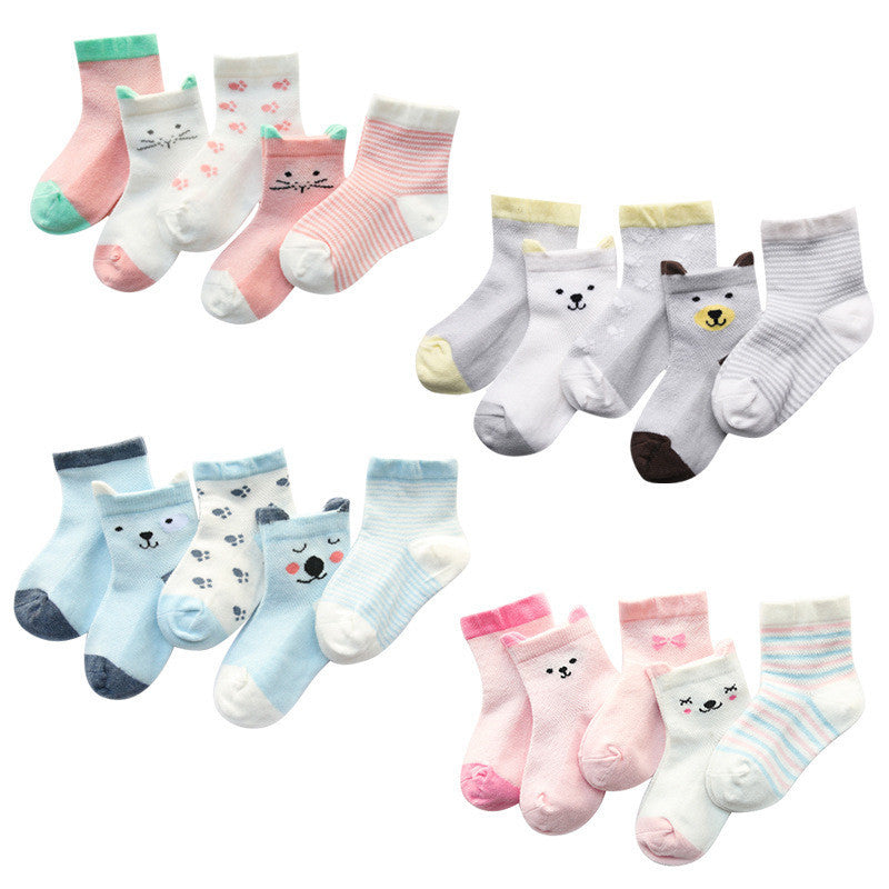 US Local Children's Socks Pack of 5 Colors Breathable Summer Cotton Socks for Boys and Girls