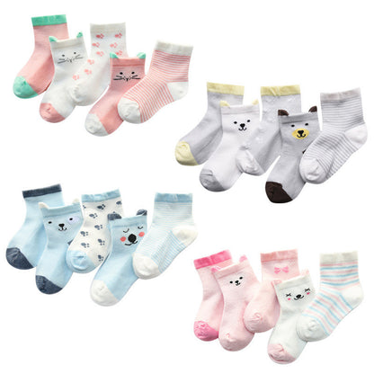 US Local Children's Socks Pack of 5 Colors Breathable Summer Cotton Socks for Boys and Girls