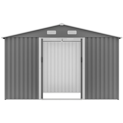 10X8 FT Outdoor Storage Shed, Metal Foundation & Lockable Doors, Tool Shed For Garden, Patio, Backyard, Lawn, Grey
