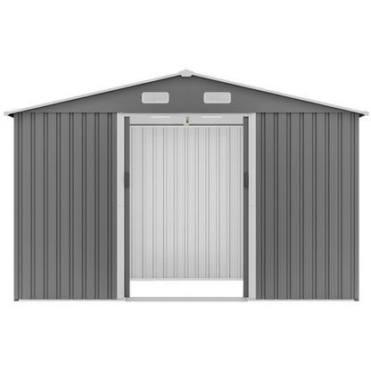 US Local 10X8 FT Outdoor Storage Shed, Metal Foundation & Lockable Doors, Tool Shed For Garden, Patio, Backyard, Lawn, Grey