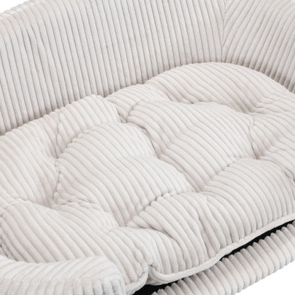 US Local Elevated Dog Bed Frame For Small Dog, Corduroy Pet Couch Bed With Rubber Wood Legs And Supportive Foam, Beige, Easy Assembly