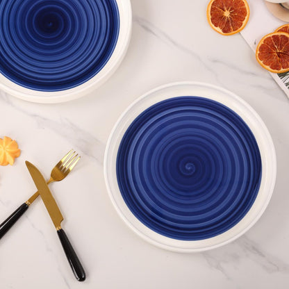 US Local White-Blue Ceramic Dinner Plates Set of 2 - Microwavable Plates for Heating Food Stylish Dinner Plates Dishwasher Safe Ceramic Plates