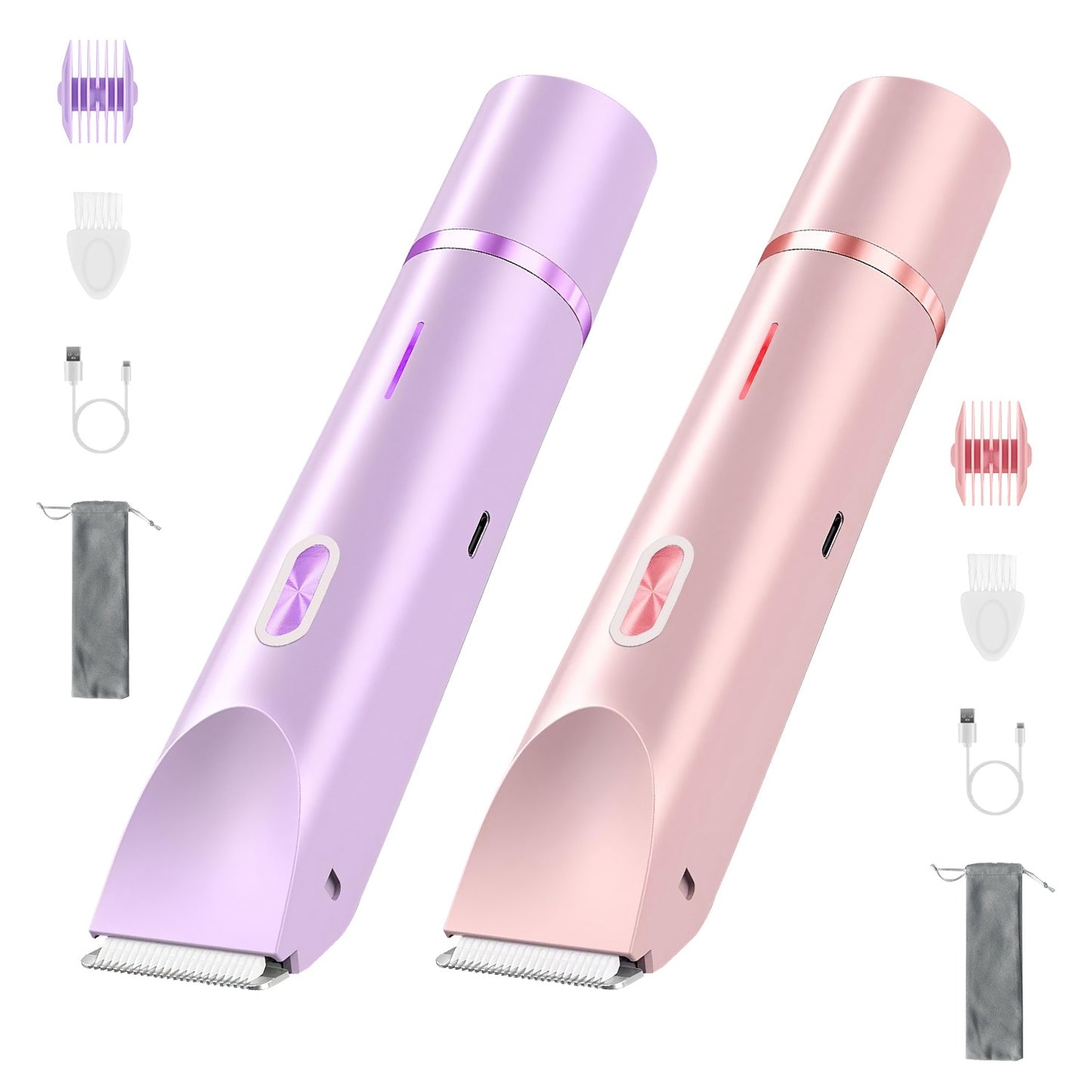 US Local 1Pc 2 In 1 Bikini Trimmer For Women Dual Head Cordless Body Shaver IPX7 Waterproof Rechargeable Pubic Hair Razor Wet And Dry Use For Bikini Underarm Leg Arm Body Face