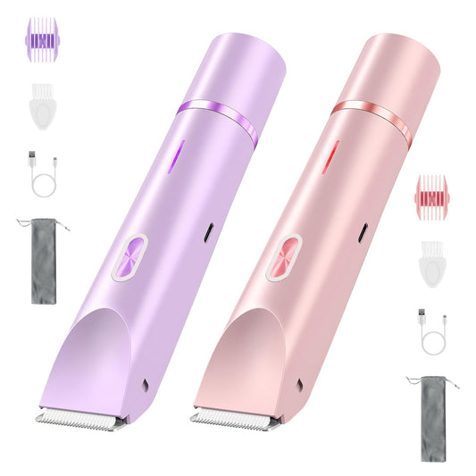 US Local 1Pc 2 In 1 Bikini Trimmer For Women Dual Head Cordless Body Shaver IPX7 Waterproof Rechargeable Pubic Hair Razor Wet And Dry Use For Bikini Underarm Leg Arm Body Face