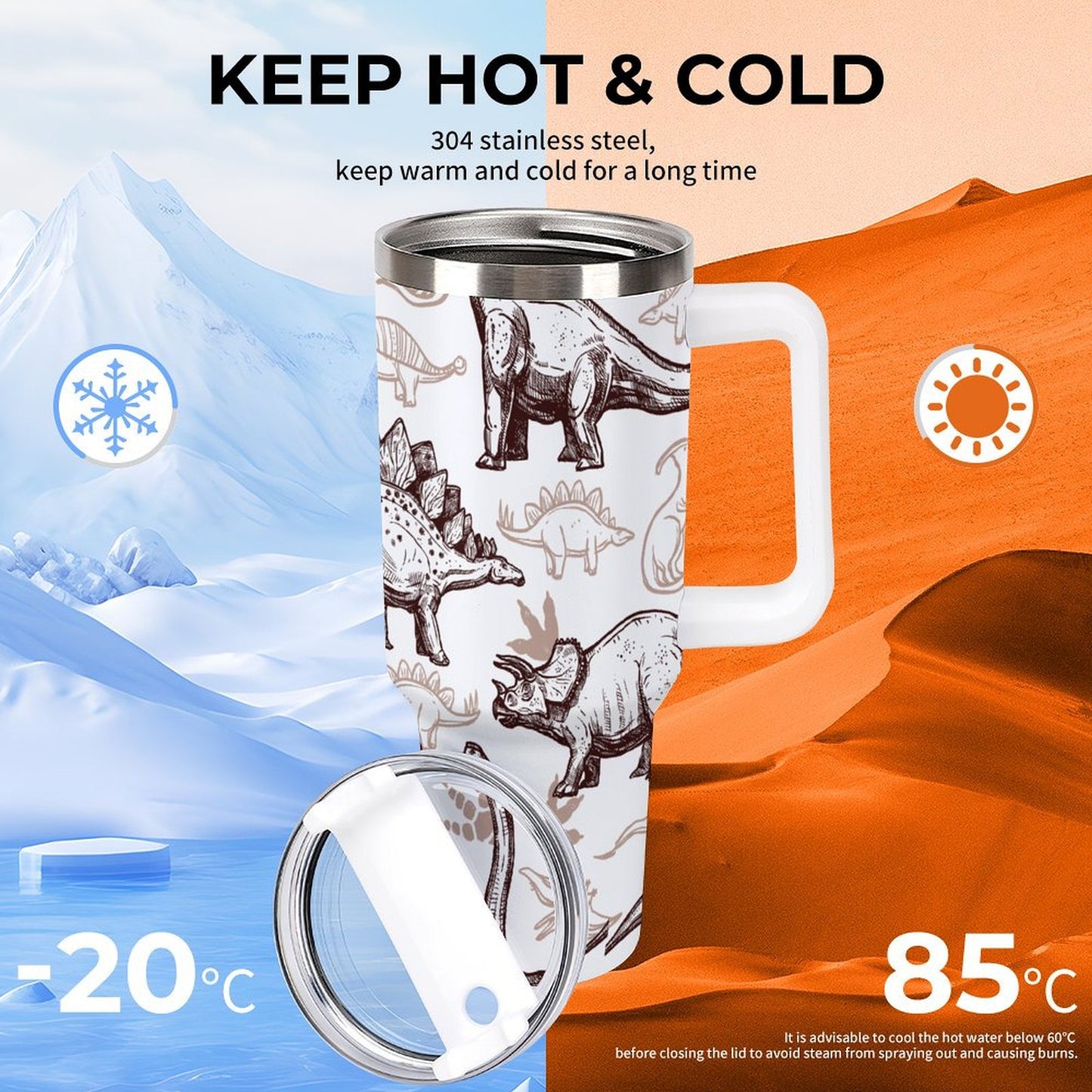 PHDT00503 POD US Local Tumbler 40oz Large Capacity Car Cup Dinosaur