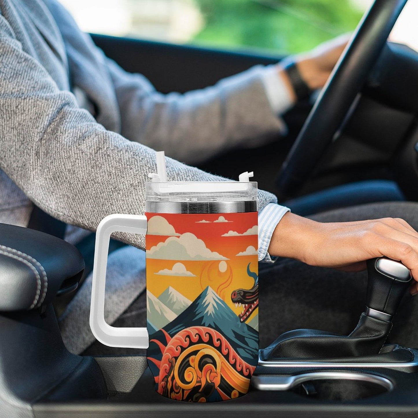 PHDT00532 POD US Local Tumbler 40oz Large Capacity Car Cup Dragons, Myths, Fields