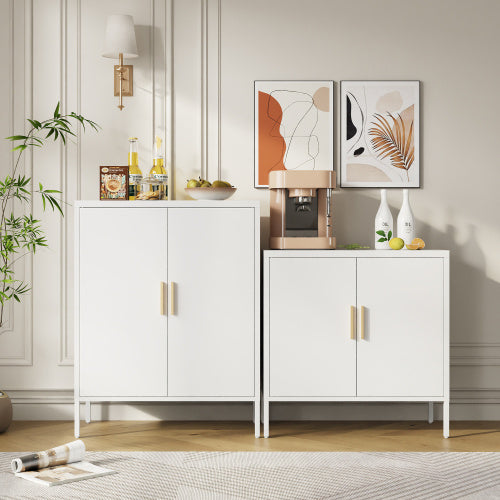 US Local Metal Storage Cabinet With 2 Doors And 2 Adjustable Shelves, Steel Garage Storage Cabinet, Metal File Cabinet For Home Office School Gym, White