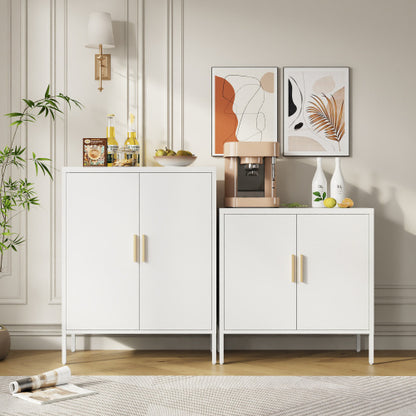 US Local Metal Storage Cabinet With 2 Doors And 2 Adjustable Shelves, Steel Garage Storage Cabinet, Metal File Cabinet For Home Office School Gym, White