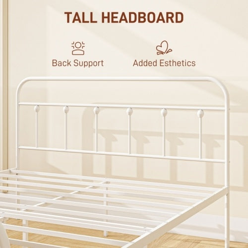 UK Local HOMCOM Double Minimalistic Metal Bed Frame - White