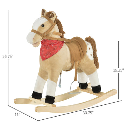 US Local Kids Plush Ride-On Rocking Horse Toy Cowboy Rocker with Fun Realistic Sounds for Child 3-6 Years Old