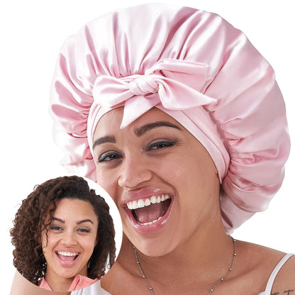 US Local Silk Bonnet For Sleeping Women, Satin Hair Bonnet For Sleeping For Wavy Curly Natural Hair Women Men - Pink