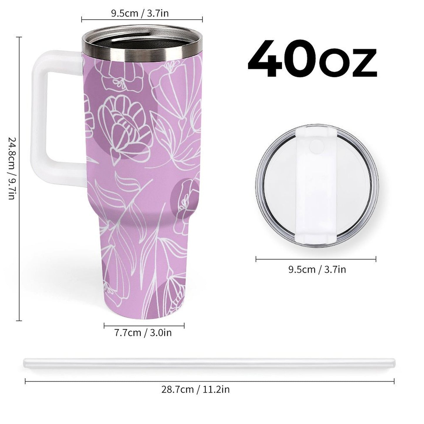 PHDT00373 POD US Local Tumbler 40 oz Large Capacity Car Cup Flowers, Pink Purple, Carving