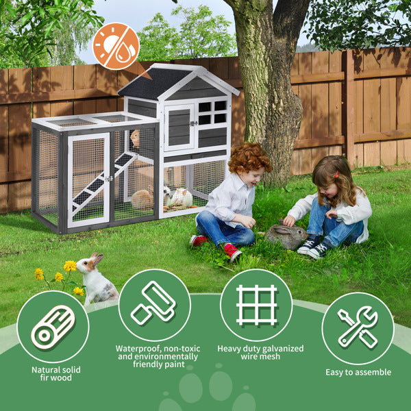 US Local House Type With Ladder Gray Fir Wood Chicken Rabbit Cage