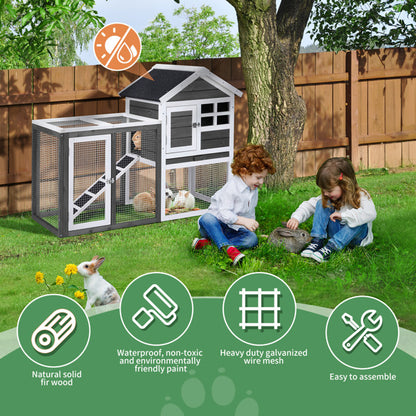 US Local House Type With Ladder Gray Fir Wood Chicken Rabbit Cage