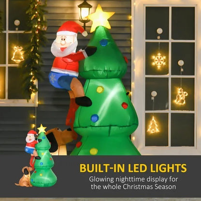 5.9ft Inflatable Christmas Tree, Santa Claus, Dog, LED Lights, Indoor, Outdoor, Home, Garden, Lawn, Decoration