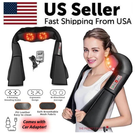 US Local Shiatsu Back Neck And Shoulder Massager With Heat Deep Tissue 3D Kneading Pillow