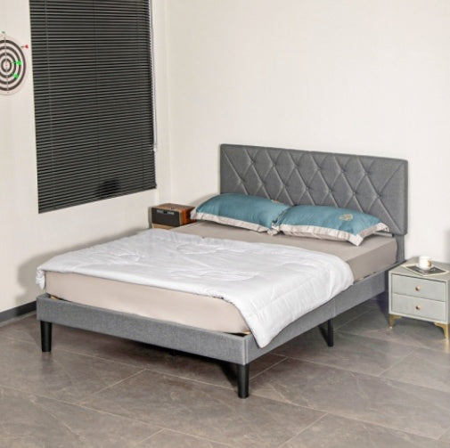UK Local HOMCOM King Size Padded Fabric Headboard Bed Frame - Grey