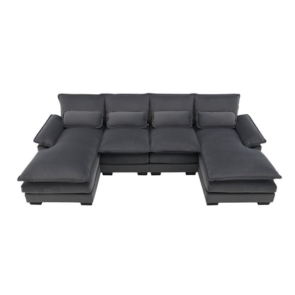 US Local New Modern U-shaped Sectional Sofa, 6-Seat With Waist Pillows 109.8 55.9