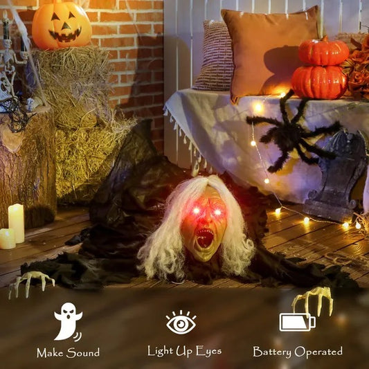 CA Local 72 Life Size Halloween Animated Crawling Zombie With Glowing LED Eyes, Battery Operated, Indoor Outdoor Party Props
