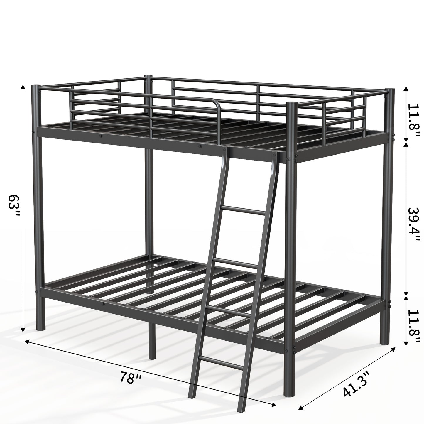 US Local Loft Bunk Bed Twin Over Twin Size With Ladder And Guardrail,Heavy Duty Metal Slats Support No Box Spring Needed Small Space Saving Furniture For Bedroom Dorm,Black
