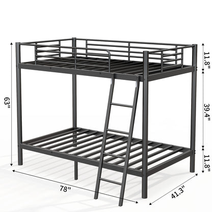 US Local Loft Bunk Bed Twin Over Twin Size With Ladder And Guardrail,Heavy Duty Metal Slats Support No Box Spring Needed Small Space Saving Furniture For Bedroom Dorm,Black