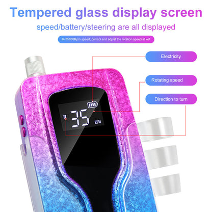 US Local Professional Electric Nail Drill, 45000 RPM Cordless Rechargeable E-File Machine, With 12 Bits, Sanding Bands, LCD Display For Acrylic Gel Nails