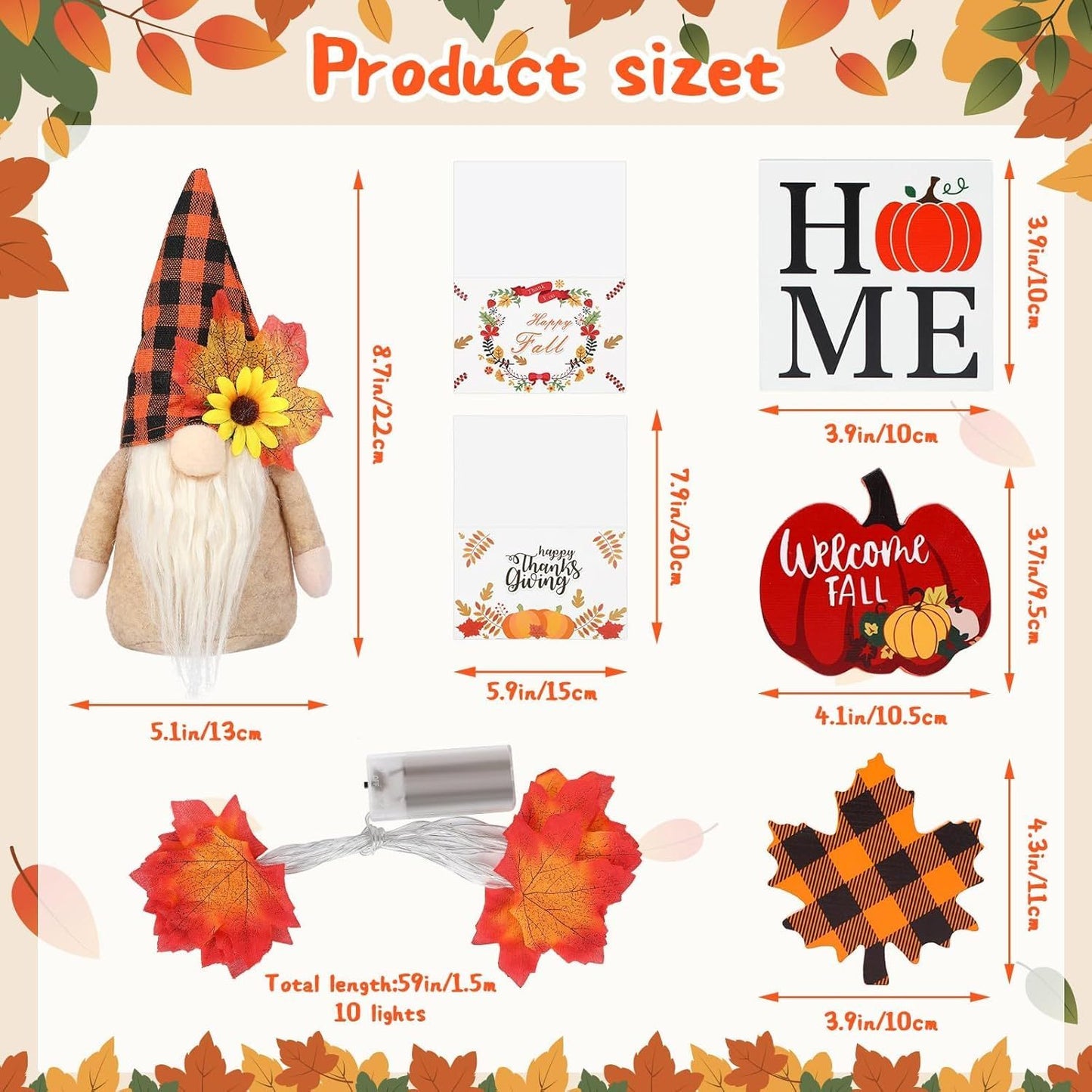 US Local Fall Gnome Tiered Tray Decorations Set Farmhouse Pumpkin Decor Autumn Maple Leaf Table Centerpieces With Fall String Lights Thankgiving Day Fall Greeting Card Autumn Harvest Decorations
