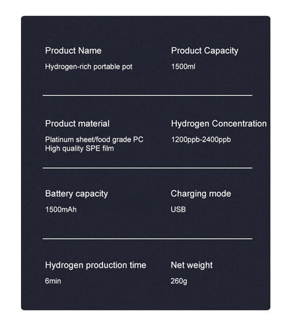 US Local Hydrogen Water Bottle 1.5L Hydrogen Rich Portable Rich Hydrogen Water Generator