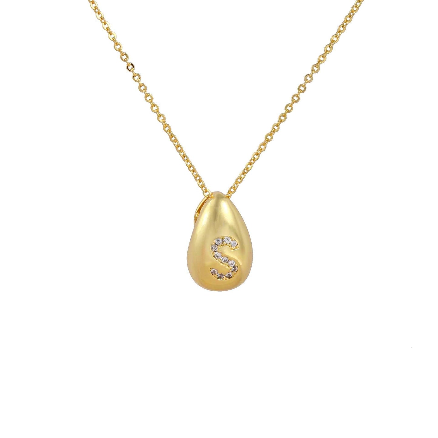 Glossy Water Drop 26 English Letter Pendant Copper-plated Gold Simple Pendant Female