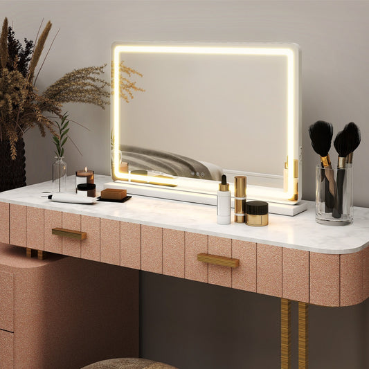 US Local Vanity Mirror With Lights, LED Makeup Mirror With Dimmable 3 Color Modes, Touch Screen Control Vanity Based Mirror Desk Mirror Square White